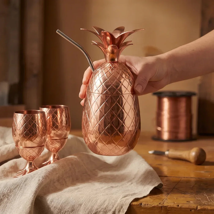 Handcrafted Copper Glass Set - 'Pineapple' (3 Pieces)