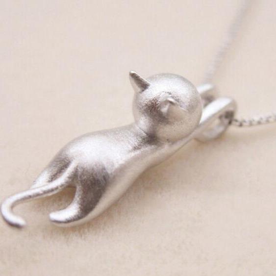Sterling Silver Necklace with Playful Cat