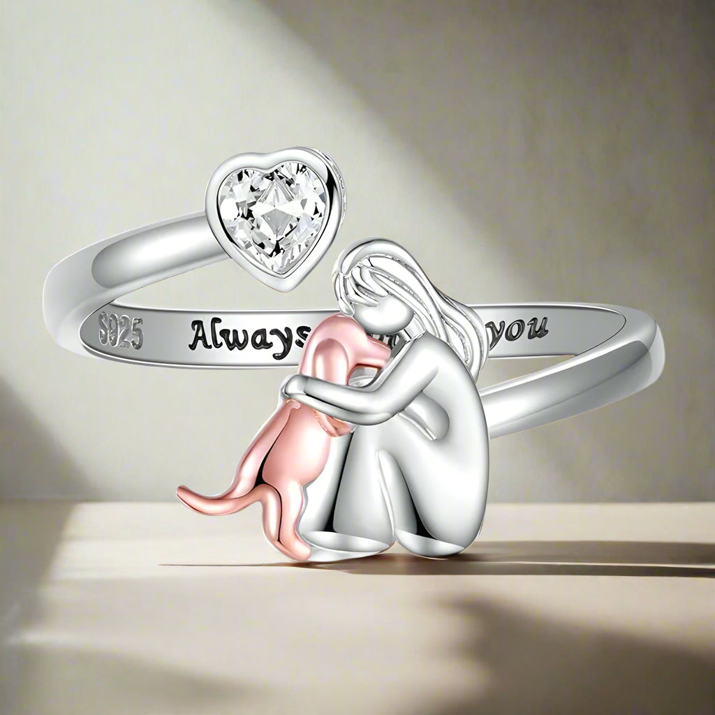 Dog ring in sterling silver and white zirconia – Adjustable ring